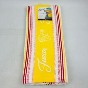 Fiesta Kitchen Dish Towel Sunflower Stripe Yellow Dancing Lady 16x28 Fiestaware